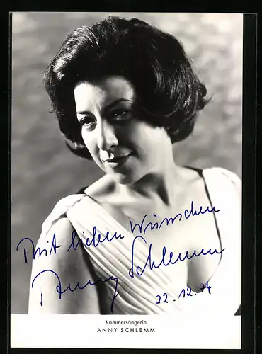 AK Opernsängerin Anny Schlemm im weissen Kleid, mit original Autograph