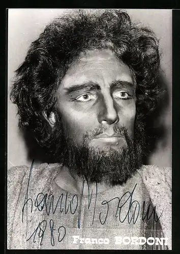 AK Opernsänger Franco Bordoni mit geschminkten Augen und Vollbart, mit original Autograph