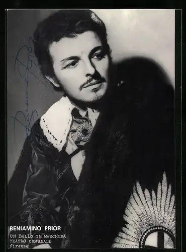AK Opernsänger Beniamino Prior in Un Ballo in Maschera, mit original Autograph