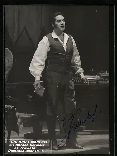 AK Opernsänger Giorgio Lamberti als Alfredo Germont in La Traviata, mit original Autograph