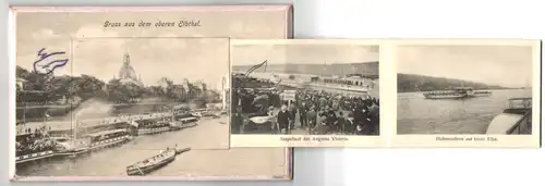 Leporello-AK Dresden, Brühl`sche Terrasse mit Belvédère, Hafenpartie mit Dampfer, Stapellauf der Augusta Victoria