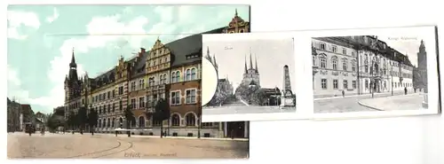 Leporello-AK Erfurt, Kaiserl. Postamt, Dom, Rathaus, Partie am Kaiserplatz mit Kaiser Wilhelm-Denkmal, Königl. Regierung