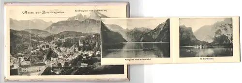 Leporello-AK Berchtesgaden, Ortsansicht vom Lockstein aus, Königssee vom Malerwinkel, St Bartholomä
