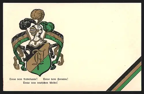 Künstler-AK Chemnitz, Franko-Teutonia, Ritterhelm mit Studentenwappen
