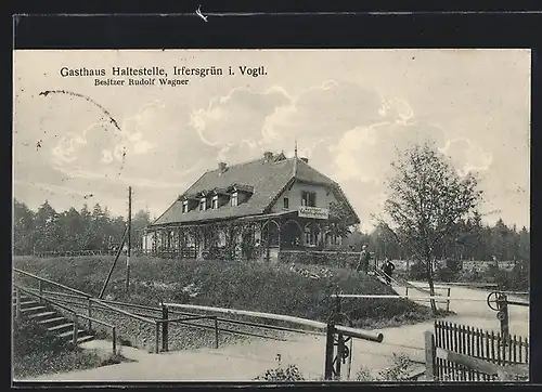 AK Irfersgrün i. Vogtl., Gasthaus Haltestelle von Rudolf Wagner