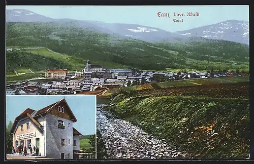 AK Lam /bayr. Wald, Bäckerei und Kolonialwaren-Handlung Alois Wenninger, Panorama