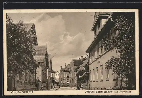 AK Gross-Gerau, August Bebelstrasse mit Postamt