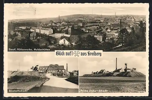 AK Freiberg / Sachsen, Reiche Zeche Schacht, Elisabethschacht, Staatl. Hüttenwerke Muldenhütten