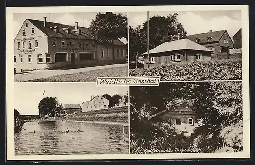 AK Jägersgrün, Weidlichs Gasthof mit Schiesshalle und Naturbad, Radiumquelle Thierberg i. V.