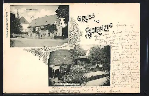 AK Sornzig, Gasthaus Klosterschänke mit Gartenrestaurant