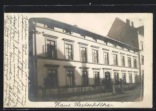 Foto-AK Bielefeld, Haus Westerfrölke, Strassenansicht 1909