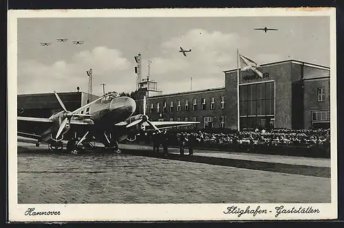 AK Hannover, Flughafen, Flugzeug vor der Gaststätte