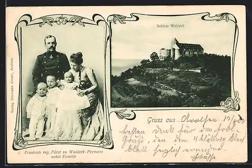 AK Fürst Friedrich von Waldeck-Pyrmont mit Familie, Schloss Waldeck