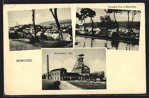 AK Bohutin, Vysoka Pec a Havirna, Kohlegrube Rudolfka dul, Blick zum Ort