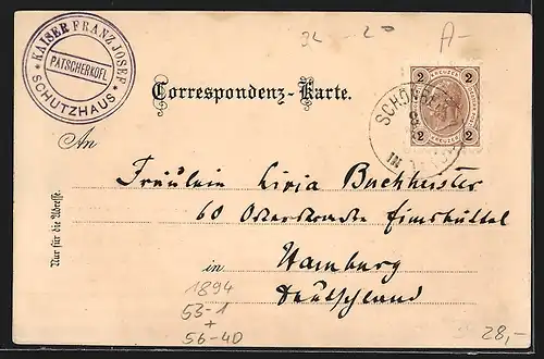 Vorläufer-Lithographie Patscherkofel, 1894, Kaiser Franz Josef Schutzhaus