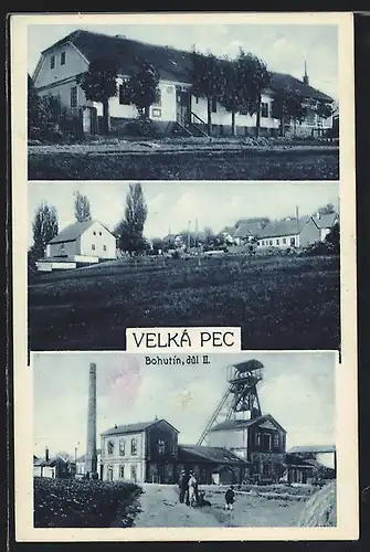 AK Velká Pec, Bohutín dul II., Kohle-Mine, Gebäudeansicht, Ortspartie