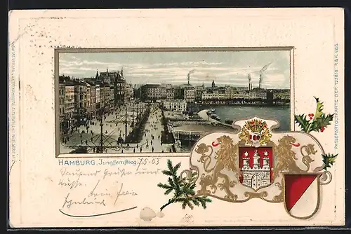 Passepartout-Lithographie Hamburg-Neustadt, Am Jungfernstieg, Wappen
