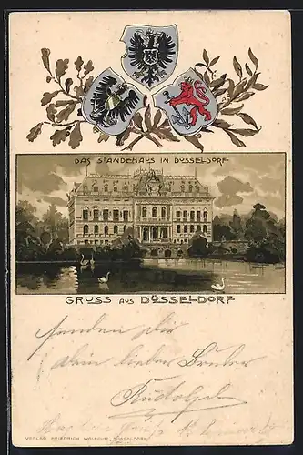 Passepartout-Lithographie Düsseldorf, das Ständehaus, Wappen