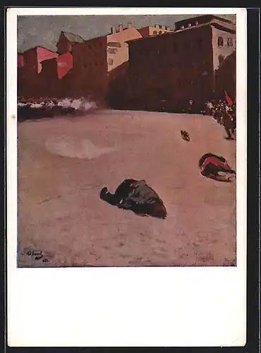 Künstler-AK Erschiessen einer Demonstration bei der Revolution 1905