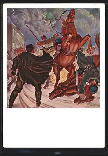 Künstler-AK Bombenattentat auf eine Abteilung Kosaken, Revolution 1905