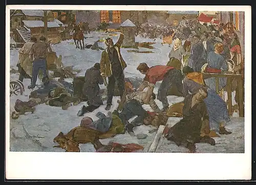 Künstler-AK Fabrik in Aufruhr, Revolution 1905