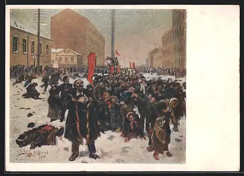 Künstler-AK Russische Revolution 1905, Arbeiterbewegung