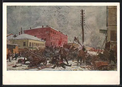 Künstler-AK Sterbende Menschen in Moskau bei der Revolution 1905
