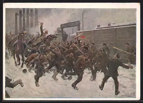 Künstler-AK La dispersion des grévistes, Revolution 1905