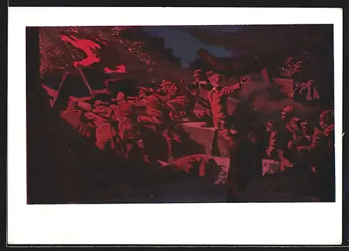 Künstler-AK Soldaten sterben bei einer Barrikade, Revolution 1905