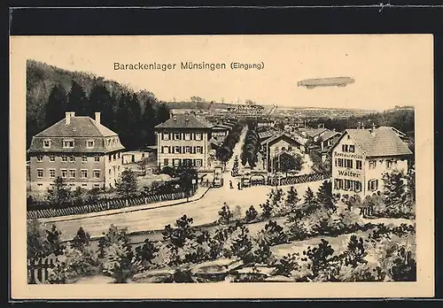 AK Münsingen, Zeppelin über dem Barackenlager