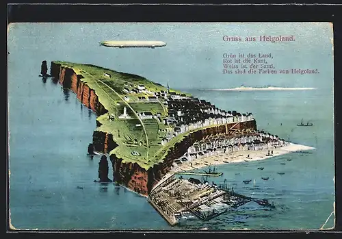 AK Helgoland, Zeppelin fliegt über die Insel