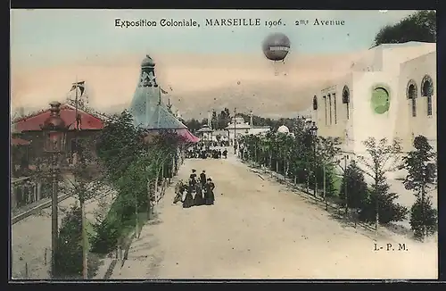 AK Marseille, Exposition Coloniale, Ausstellung mit Ballon