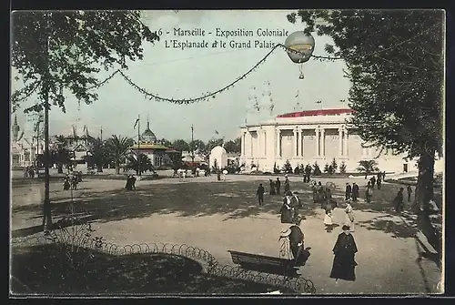 AK Marseille, Koloniale Ausstellung 1906 mit einem Ballon