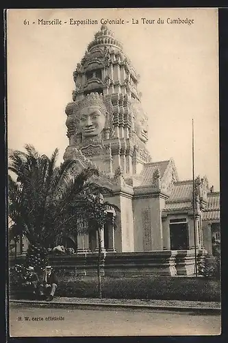 AK Marseille, Exposition Coloniale, La Tour du Cambodge