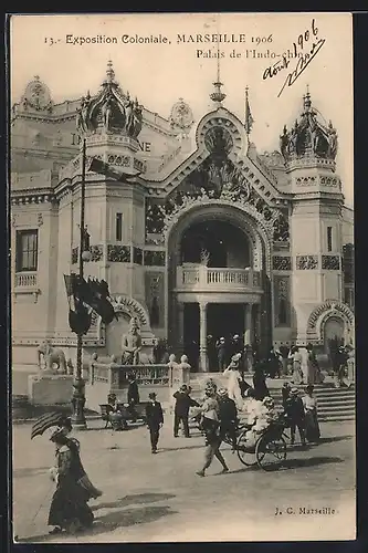 AK Marseille, Exposition Coloniale 1906, Palais de l`Indo-Chine, Rikscha