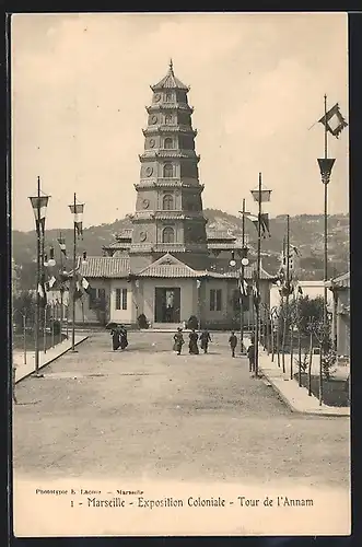 AK Marseille, Exposition Coloniale, Tour de l`Annam, Ausstellung