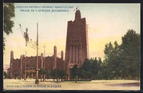 AK Marseille, Ausstellung Exposition Nationale Coloniale 1922, Palais de l`Afrique Occidentale