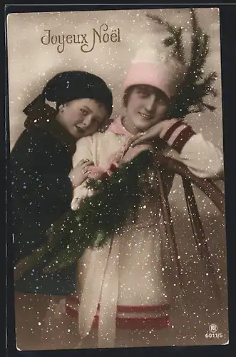 Foto-AK RPH Nr. 6011 /5: Kinder mit Schlitten im Schnee, Weihnachtsgruss