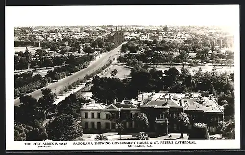 AK Adelaide, Panorama showing Government House & St. Peter`s Cathedral