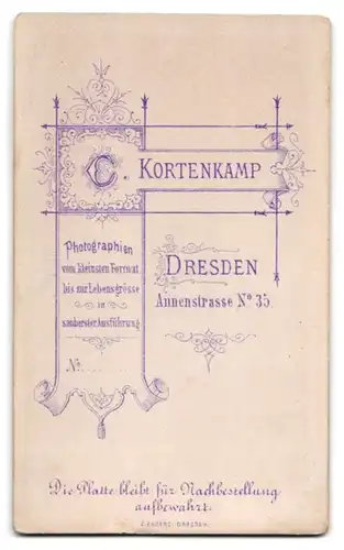 Fotografie C. Kortenkamp, Dresden, Annenstrasse 35, Herr mit Schnurrbart im Anzug