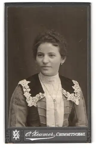 Fotografie O. Zeumer, Crimmitschau, Dame in besticktem Kleid