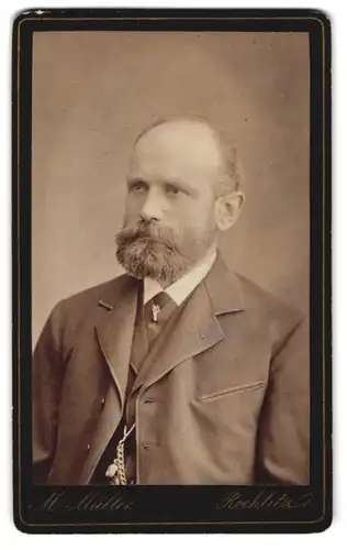 Fotografie M. Müller, Rochlitz, Herr mit Vollbart im Anzug