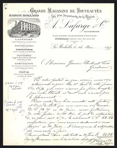 Rechnung La Rochelle 1899, A. Lafarge & Cie. Grand Magasins de Nouveautés, Ladenansicht