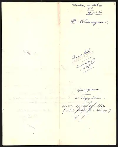 Rechnung Montlucon 1899, P. Chamignon Tissus en Gros, Boulevard de Courtais 47, Ladenansicht