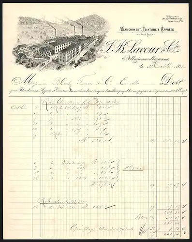 Rechnung Ste. Marie-aux-Mines 1898, J. B. Lacour & Cie. Blanchiment, Teinture & Apprets, Werksansicht