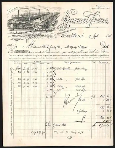 Rechnung Val-des-Bois 1896, Karmel Frères, Werksansicht