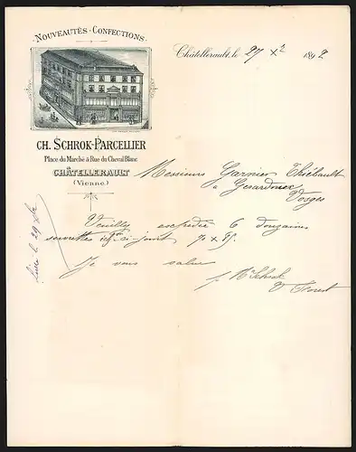 Rechnung Chatellerault 1892, Nouveautés - Confections Ch. Schrok-Parcellier, Ladenansicht