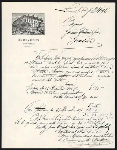 Rechnung Louviers 1892, Duruflé & Dussaux Nouveautés et Confections, Ladenansicht
