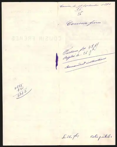 Rechnung Comines 1890, Fabrique de Fils Retors Cousin Frères, Werksansicht