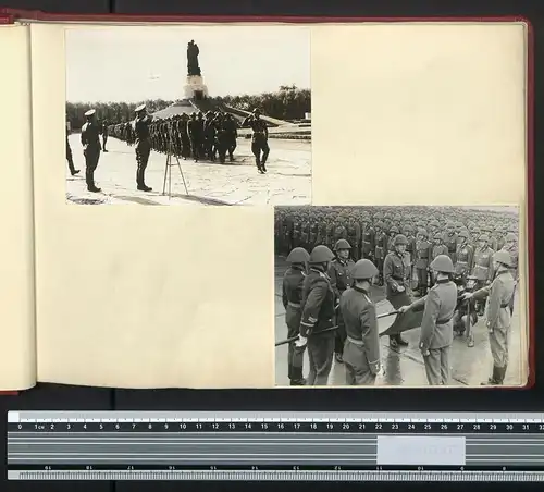 Fotoalbum mit 24 Fotografien DDR Grenzregiment GR-33 Berlin-Treptow, Besuch Russischer Truppen, Honecker, Breschnew, NVA